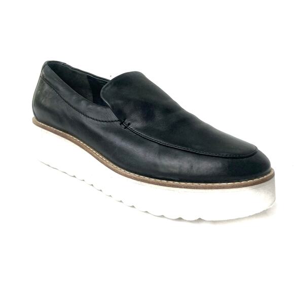 Vince Black Leather Platform Loafers | Minimalist Fall Capsule Classic Shoes - Picture 3 of 16